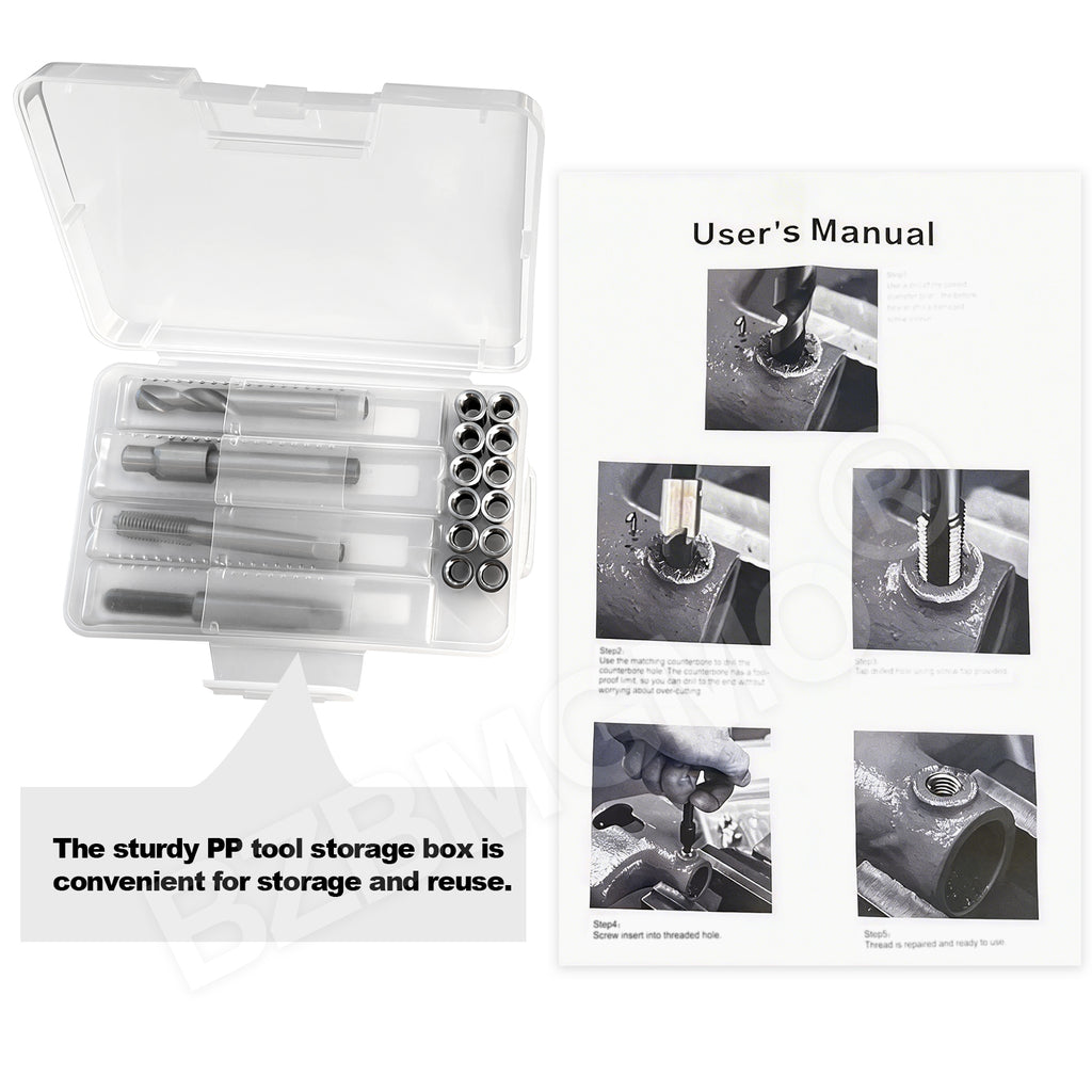 BZBMGMO M8x1.25 Thread Repair Kit, 12 Stainless Inserts(24.5mm), HSS Tools