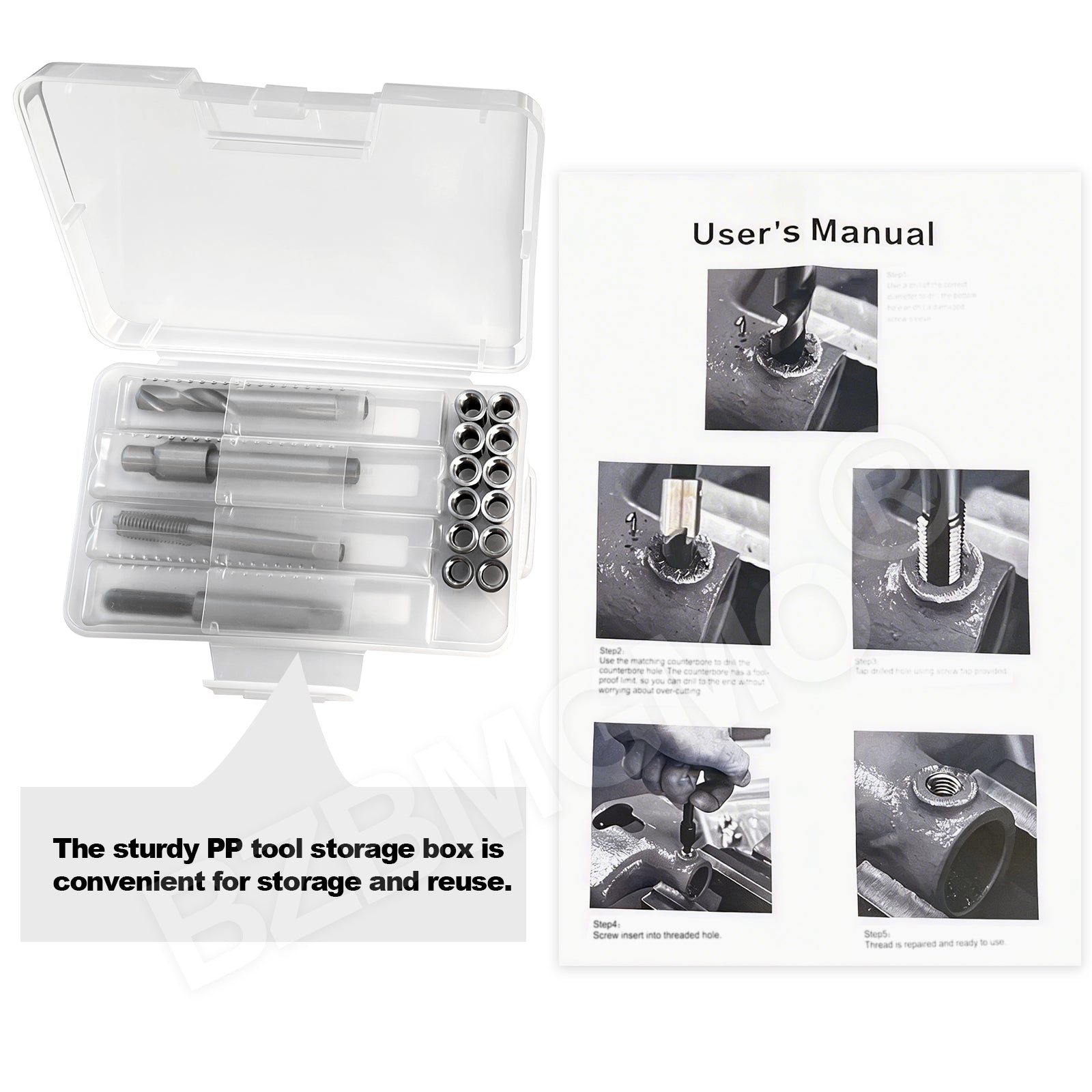 BZBMGMO M8x1.25 Thread Repair Kit, 12 Stainless Inserts(24.5mm), HSS Tools