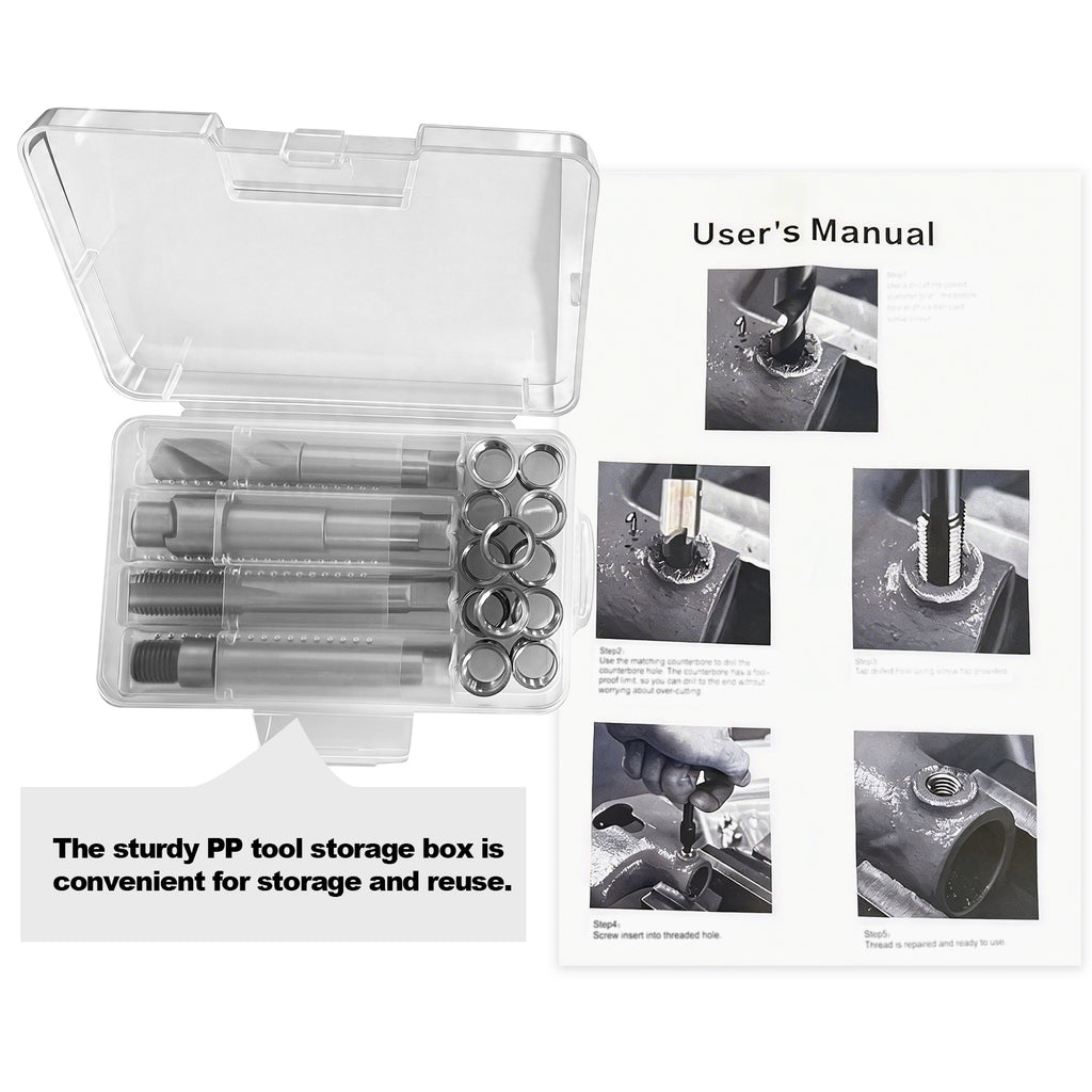 BZBMGMO M14x1.5 Thread Repair Kit, 12 Stainless Inserts(12.7mm), HSS Tools
