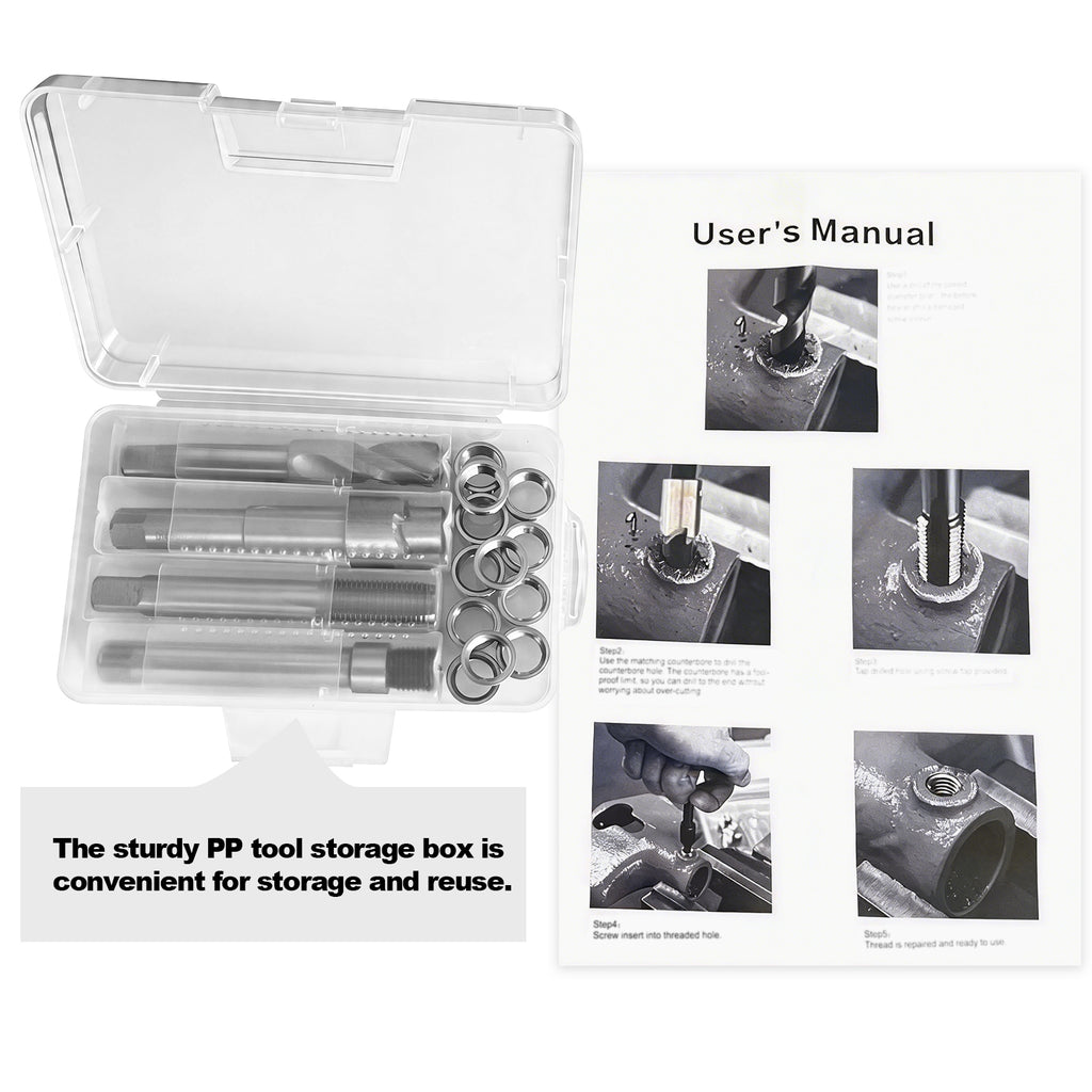 BZBMGMO M14x1.5 Thread Repair Kit, 12 Stainless Inserts(9.4mm), HSS Tools