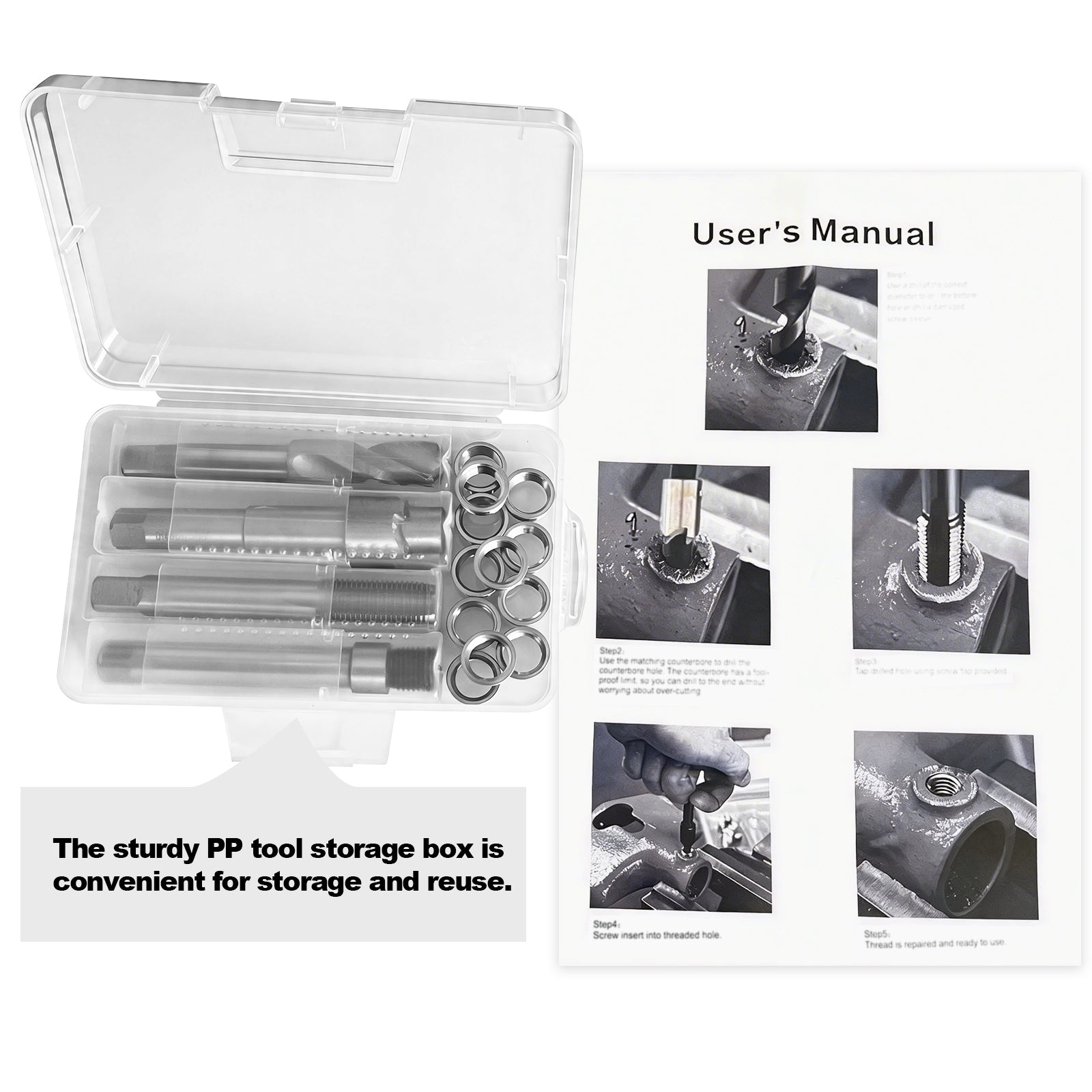 BZBMGMO M14x1.5 Thread Repair Kit, 12 Stainless Inserts(9.4mm), HSS Tools