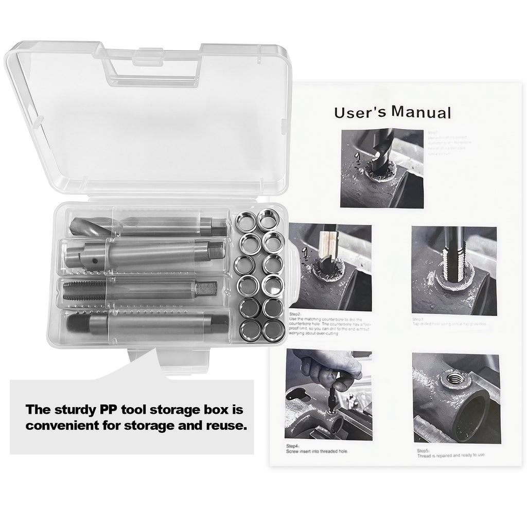 BZBMGMO M12x1.5 Thread Repair Kit, 12 Stainless Inserts(9.4/16.2mm), HSS Tools