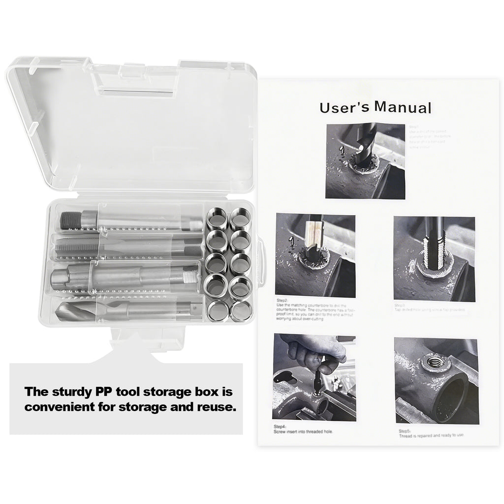 BZBMGMO M14x1.25 Thread Repair Kit, 12 Stainless Inserts(11.7/16.2mm), HSS Tools