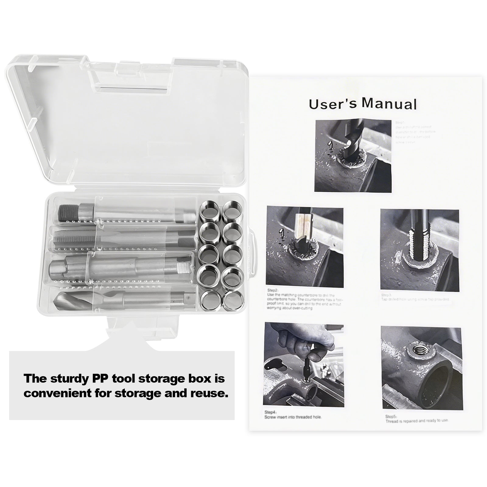 BZBMGMO M14x1.25 Thread Repair Kit, 12 Stainless Inserts(11.7/16.2mm), HSS Tools