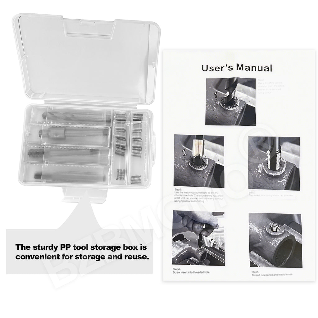 BZBMGMO M8x1.25 Metric Thread Repair Kit, 12 SS Inserts(11.7mm), HSS Tools