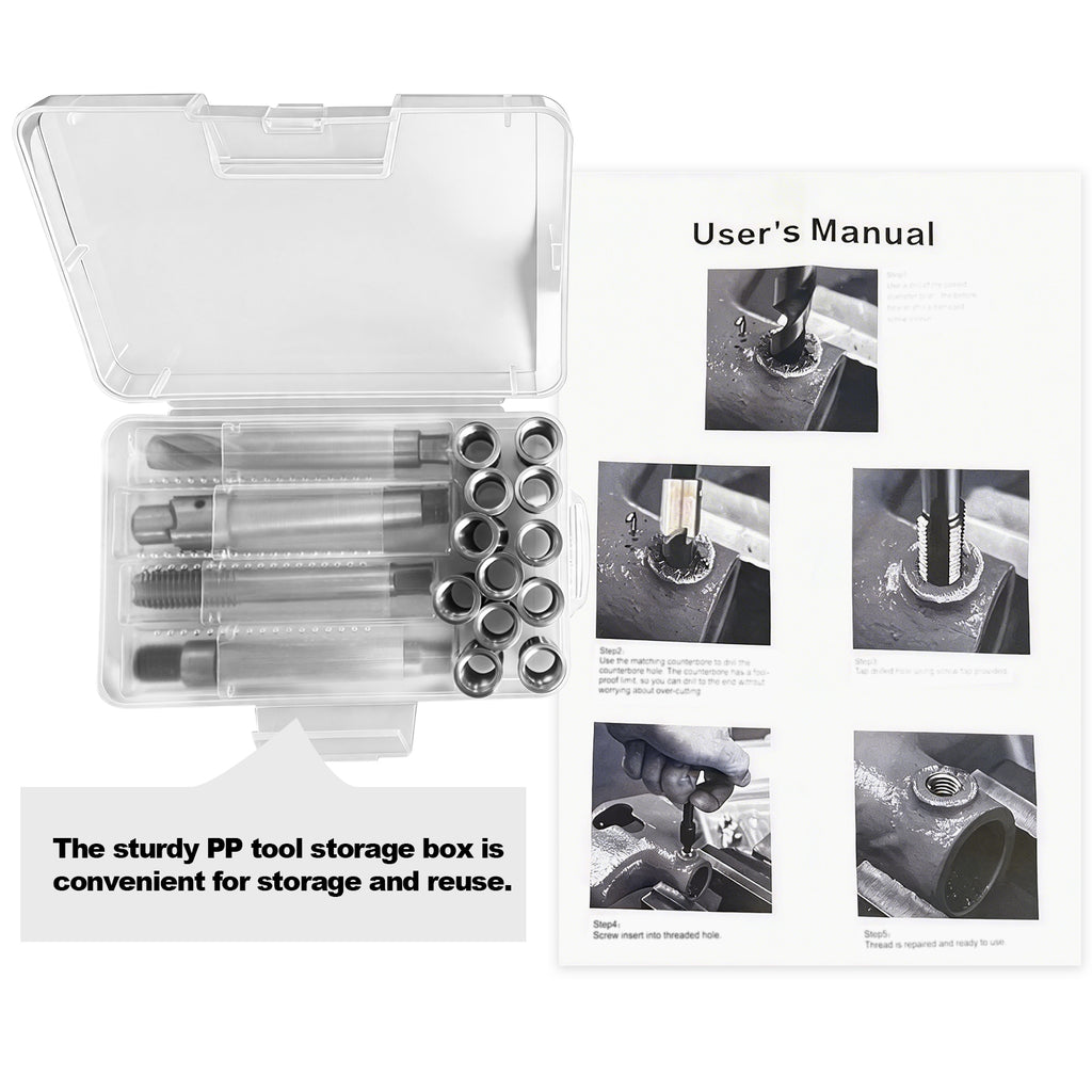 BZBMGMO M14x1.5 Thread Repair Kit, 12 Stainless Inserts(24.5mm), HSS Tools