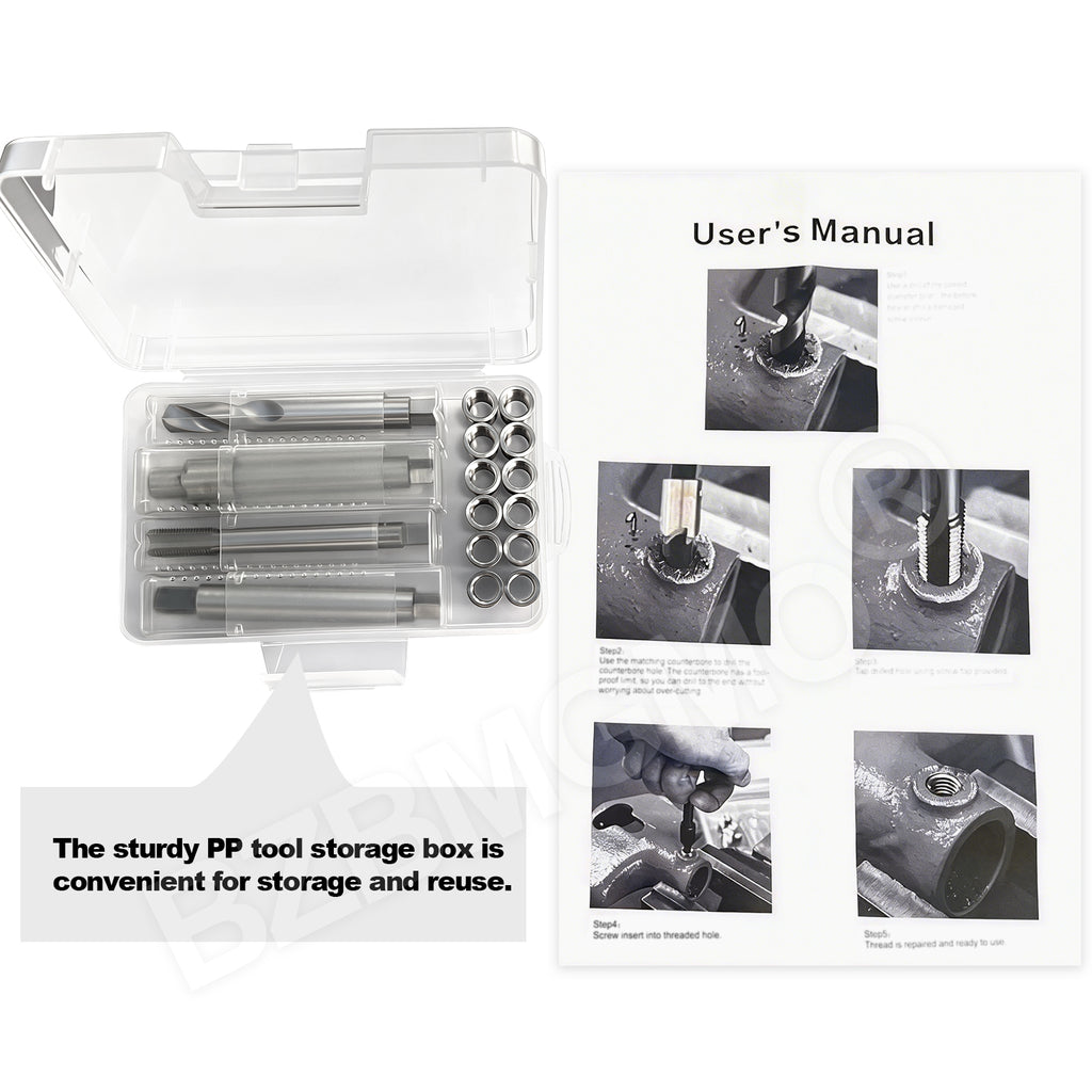BZBMGMO M10x1.0 Thread Repair Kit, 12 Stainless Inserts(16.2mm), HSS Tools
