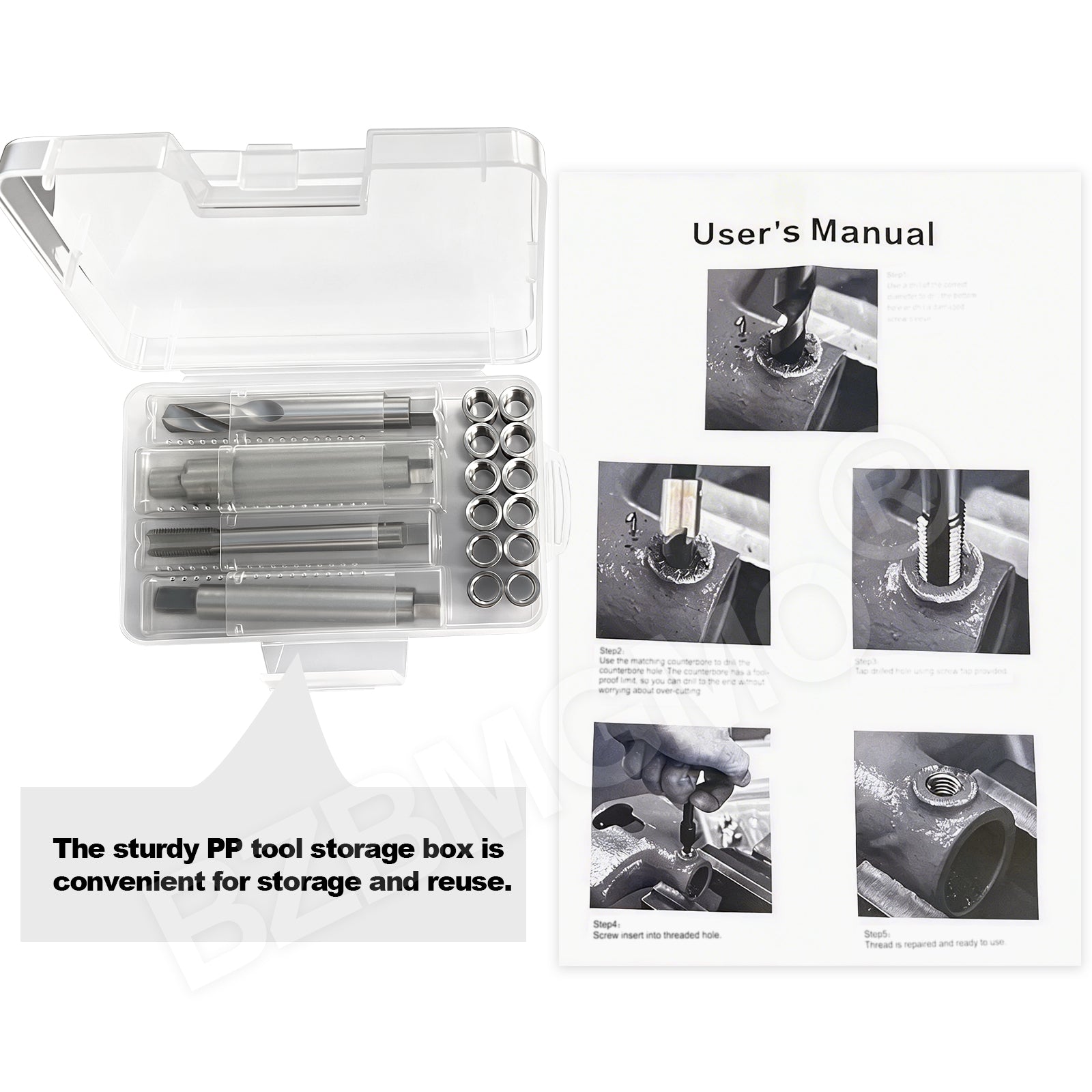 BZBMGMO M10x1.0 Thread Repair Kit, 12 Stainless Inserts(16.2mm), HSS Tools
