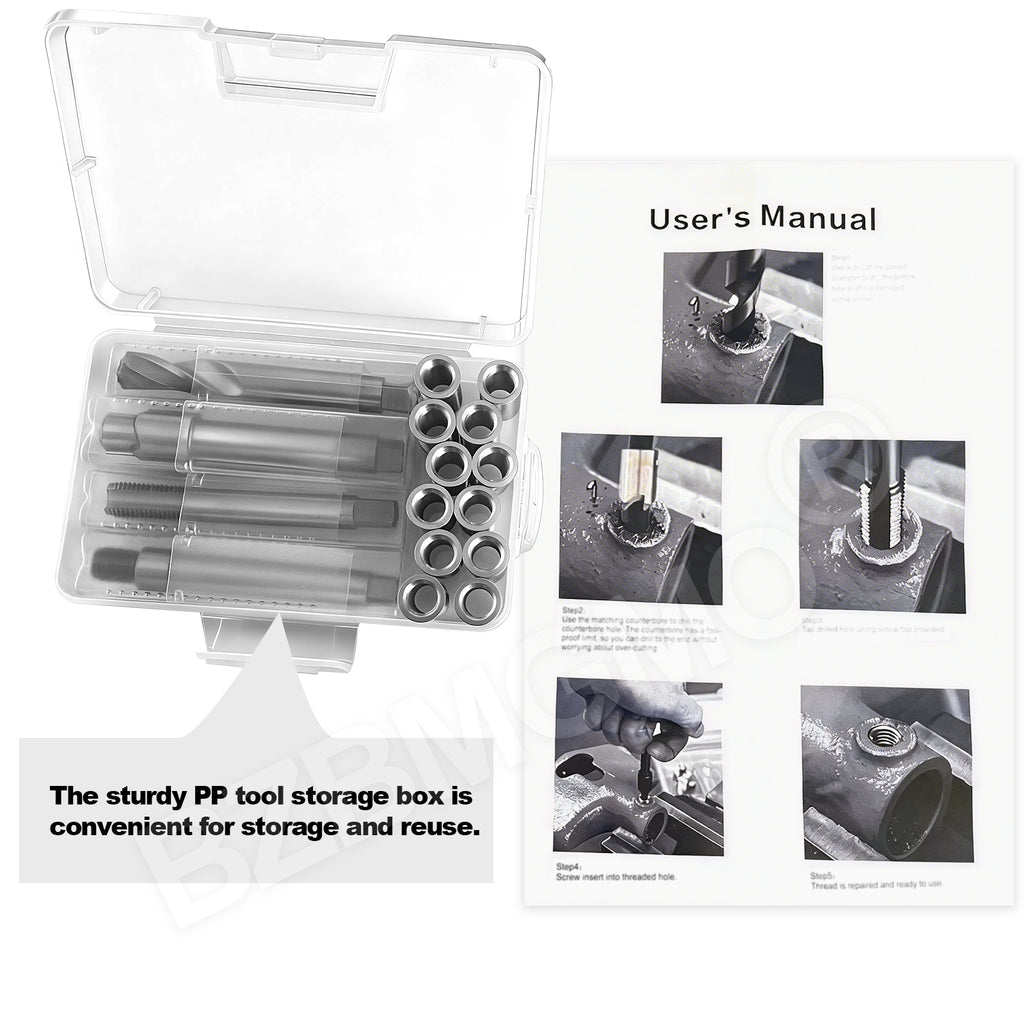 BZBMGMO M11x1.25 Thread Repair Kit, 12 Stainless Inserts(28.2mm), HSS Tools