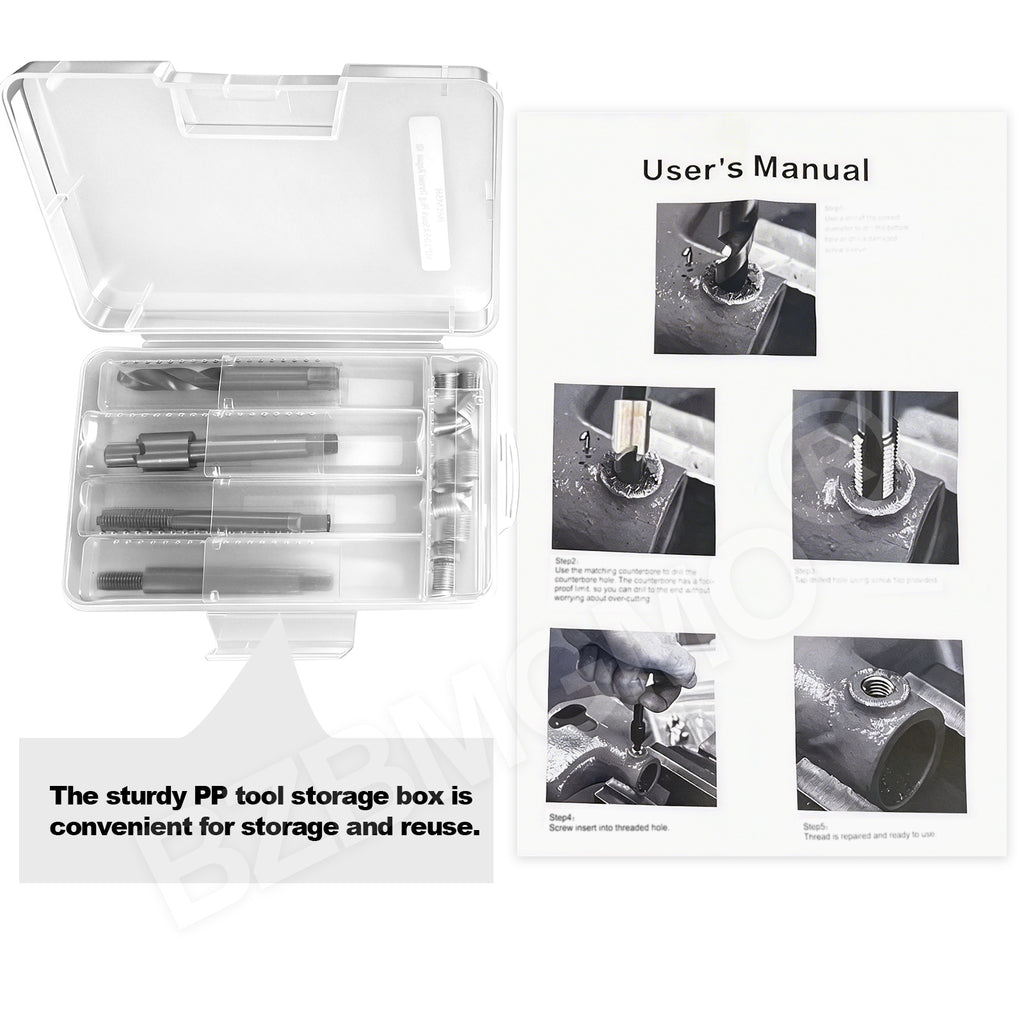 BZBMGMO M6x1.0 Metric Thread Repair Kit, 12 Stainless Inserts(7.4mm), HSS Tools