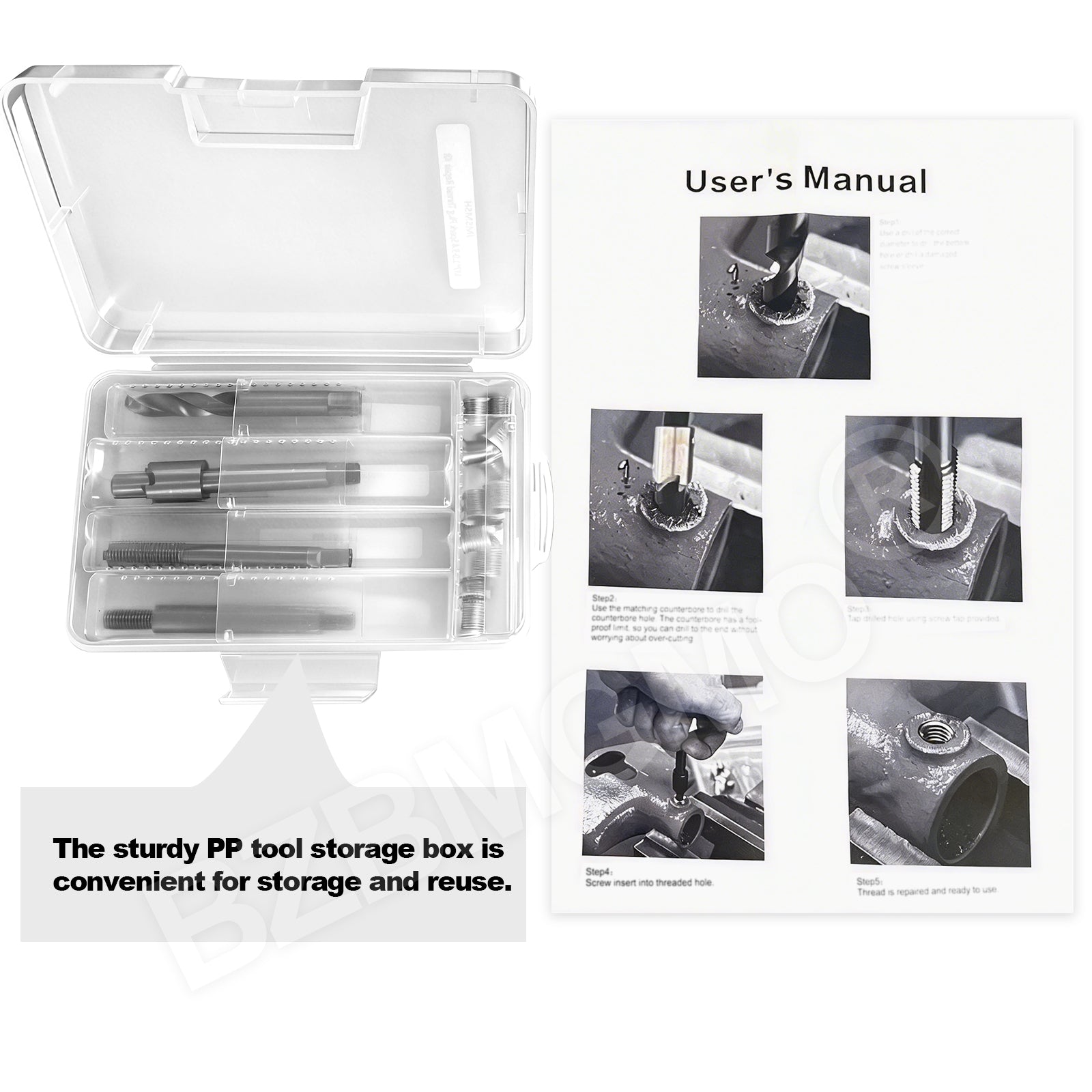 BZBMGMO M6x1.0 Metric Thread Repair Kit, 12 Stainless Inserts(7.4mm), HSS Tools
