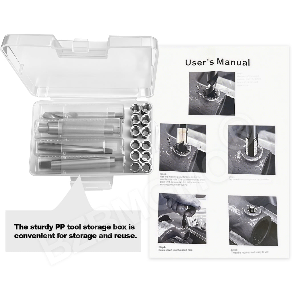 BZBMGMO M10x1.5 Metric Thread Repair Kit, 12 SS Inserts(24.5MM), HSS Tools