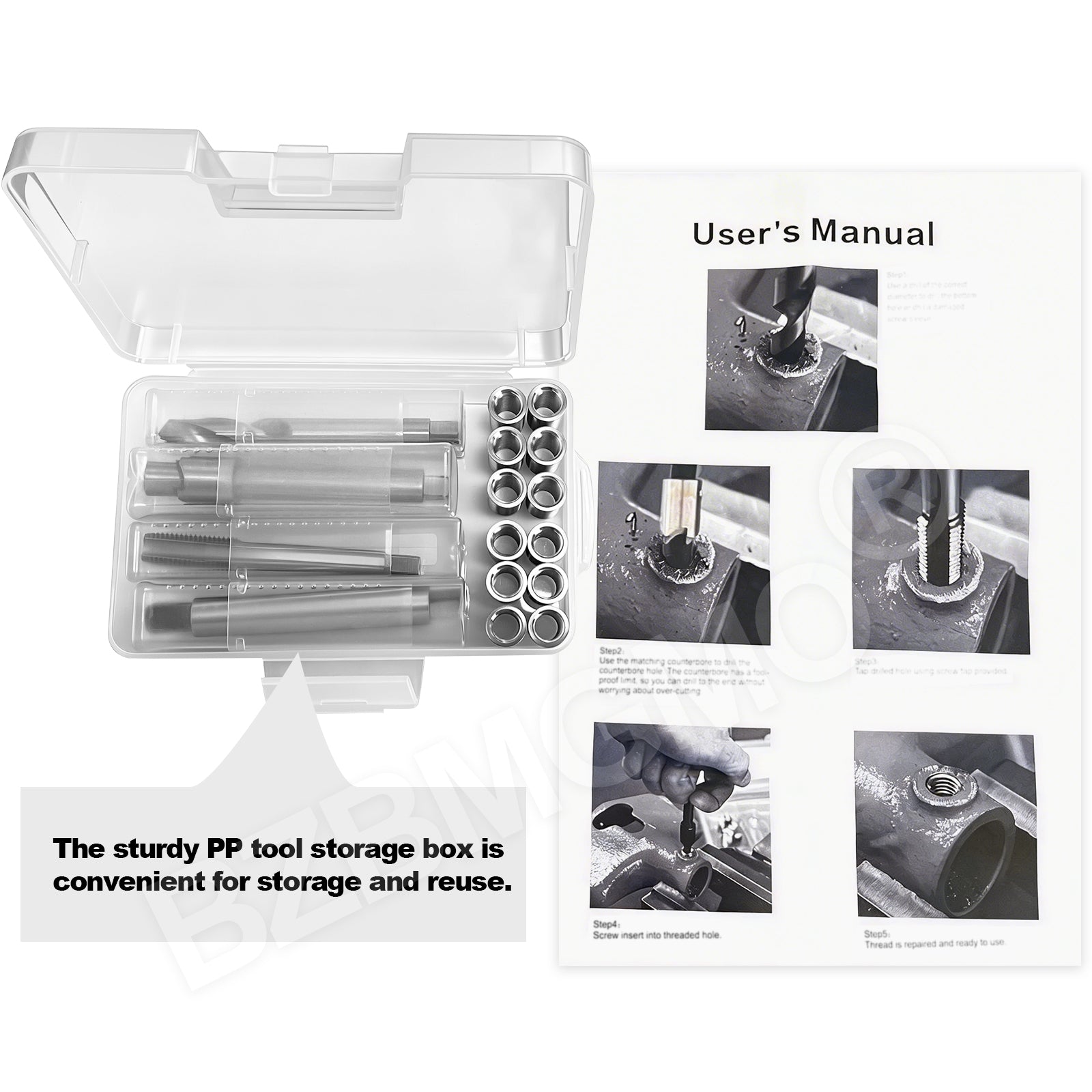 BZBMGMO M10x1.5 Metric Thread Repair Kit, 12 SS Inserts(24.5MM), HSS Tools