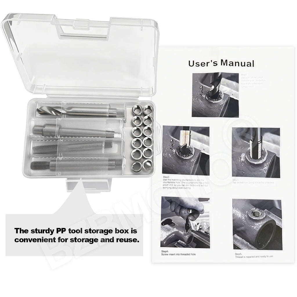 BZBMGMO M10x1.5 Metric Thread Repair Kit, 12 SS Inserts(14MM), HSS Tools
