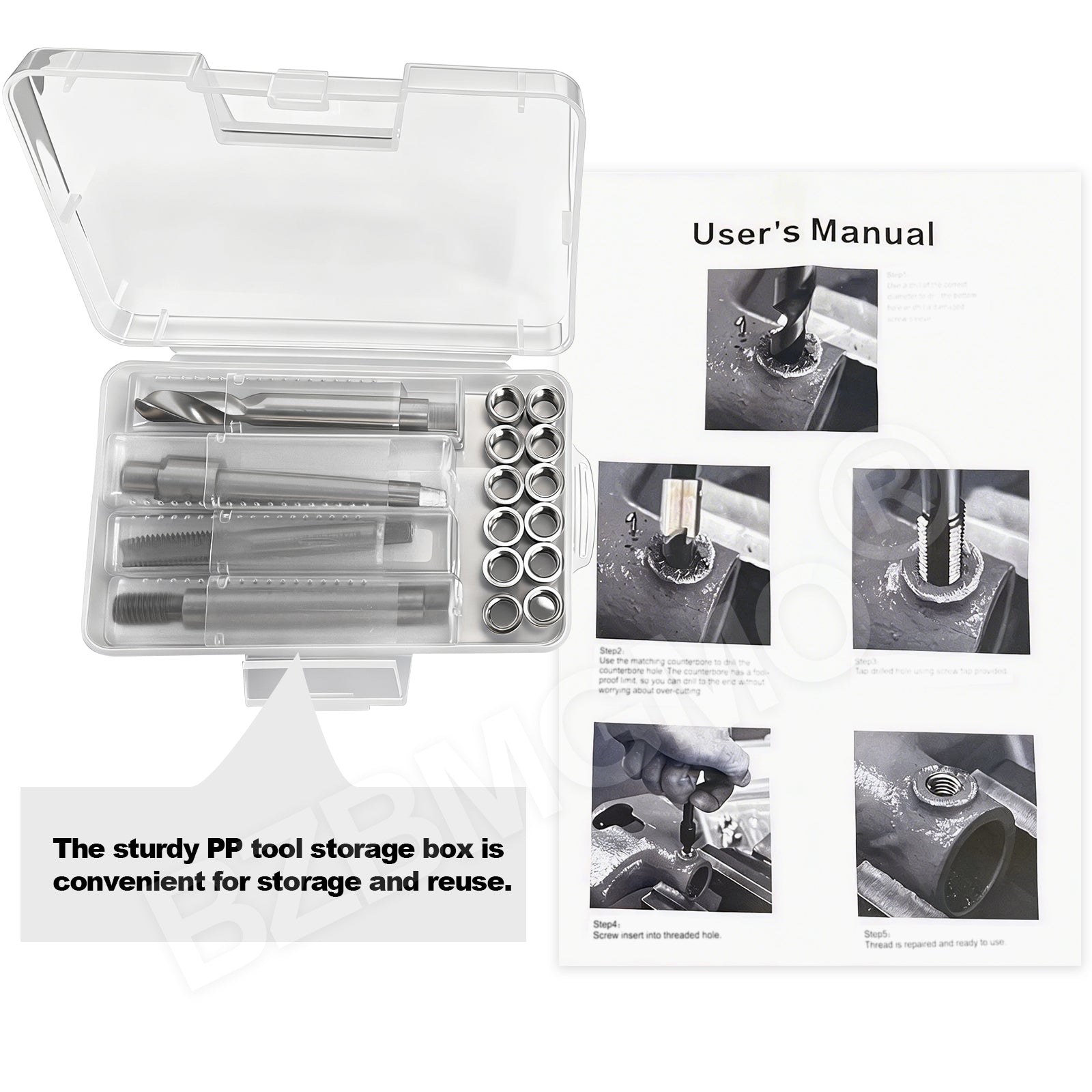 BZBMGMO M10x1.5 Metric Thread Repair Kit, 12 SS Inserts(14MM), HSS Tools