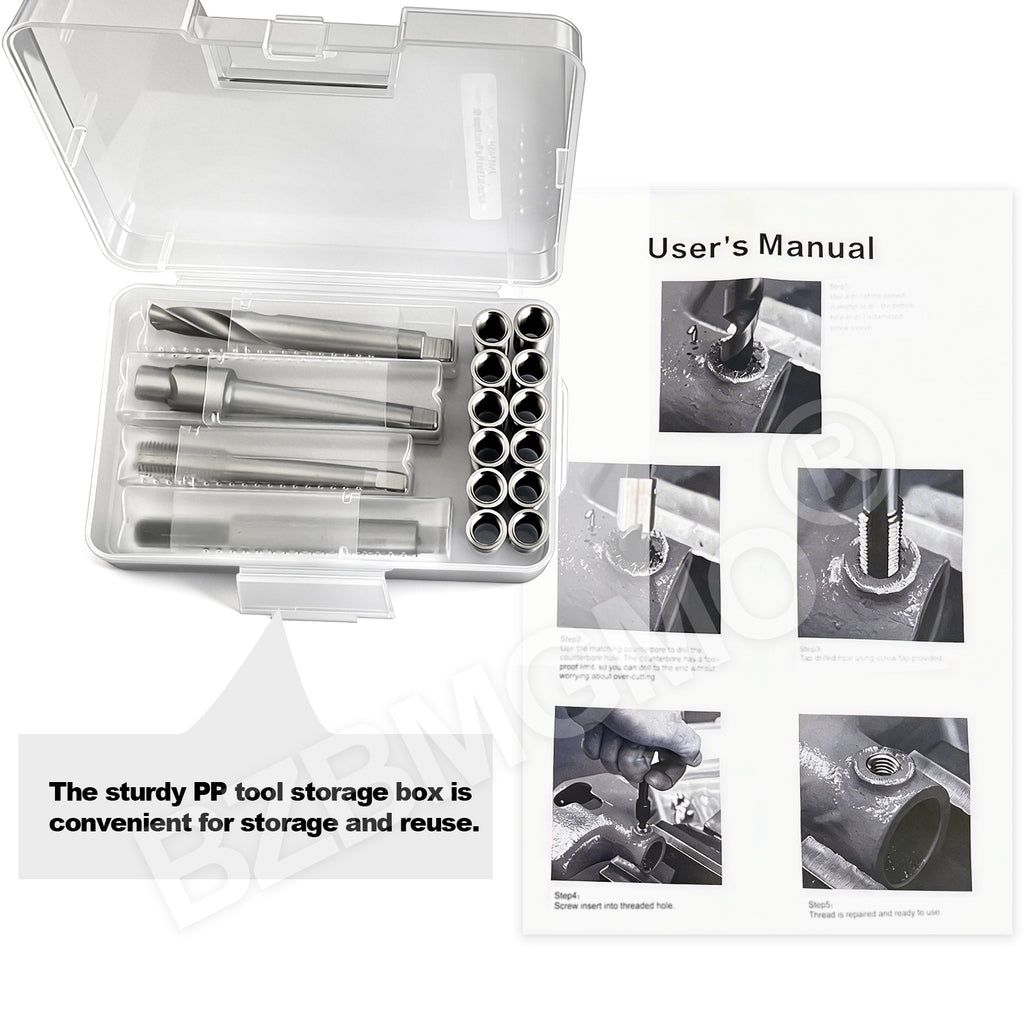 BZBMGMO M10x1.25 Thread Repair Kit, 12 Stainless Inserts(24.5mm), HSS Tools