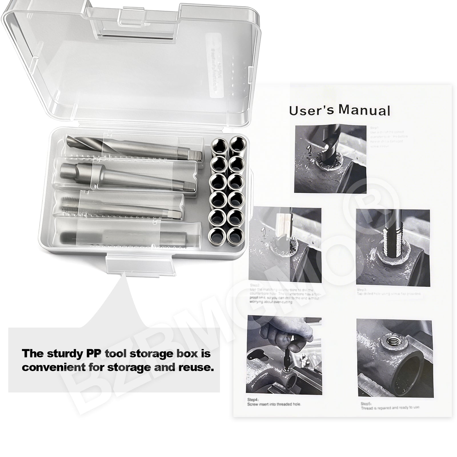 BZBMGMO M10x1.25 Thread Repair Kit, 12 Stainless Inserts(24.5mm), HSS Tools