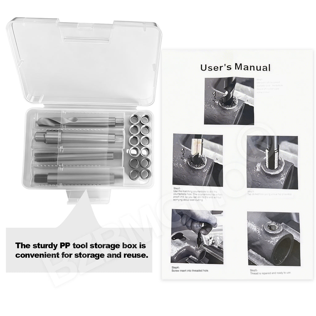 BZBMGMO M10x1.0 Metric Thread Repair Kit, 12 SS Inserts(12.7MM), HSS Tools