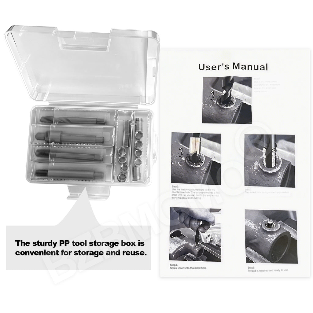 BZBMGMO M8x1.25 Metric Thread Repair Kit, 12 SS Inserts(16.2MM), HSS Tools