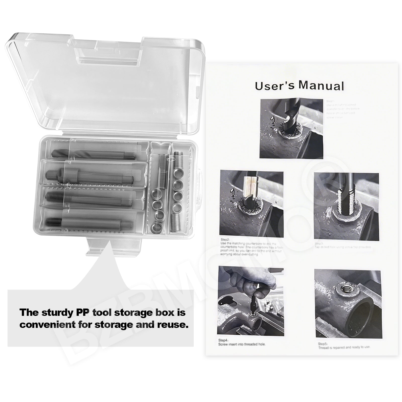 BZBMGMO M8x1.25 Metric Thread Repair Kit, 12 SS Inserts(16.2MM), HSS Tools
