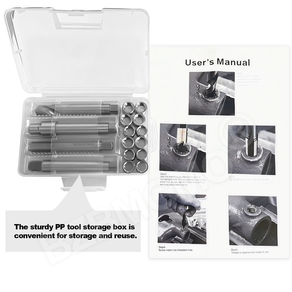 BZBMGMO M10x1.5 Metric Thread Repair Kit, 12 SS Inserts(16.2MM), HSS Tools