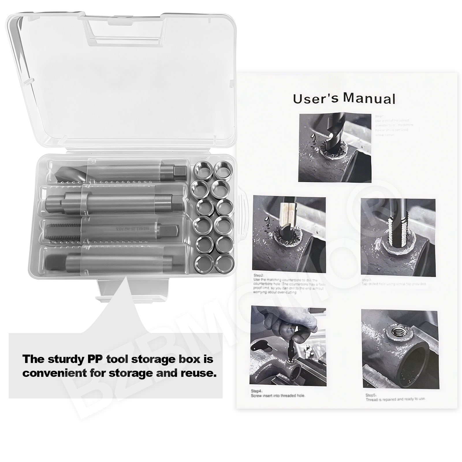 BZBMGMO M10x1.5 Metric Thread Repair Kit, 12 SS Inserts(16.2MM), HSS Tools