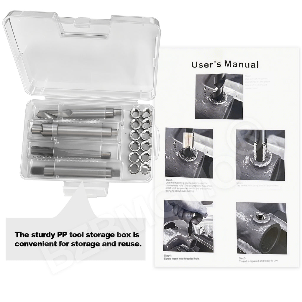 BZBMGMO M10x1.25 Metric Thread Repair Kit, 12  SS Inserts(12.7MM), HSS Tools