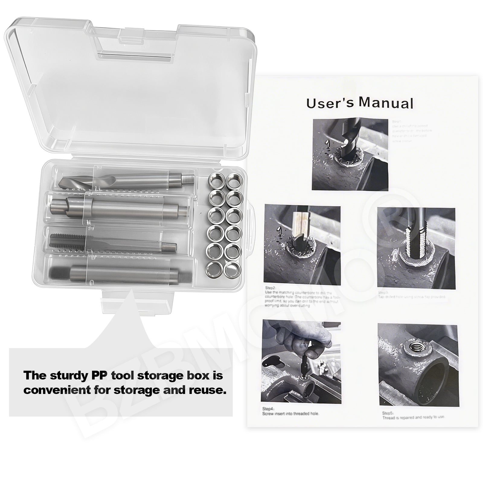 BZBMGMO M10x1.25 Metric Thread Repair Kit, 12  SS Inserts(12.7MM), HSS Tools