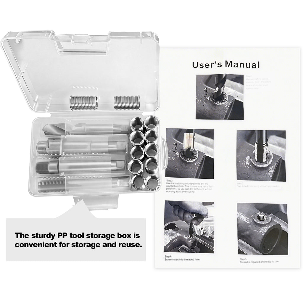 BZBMGMO M14x1.5 Thread Repair Kit, 12 Stainless Inserts(28.2mm), HSS Tools