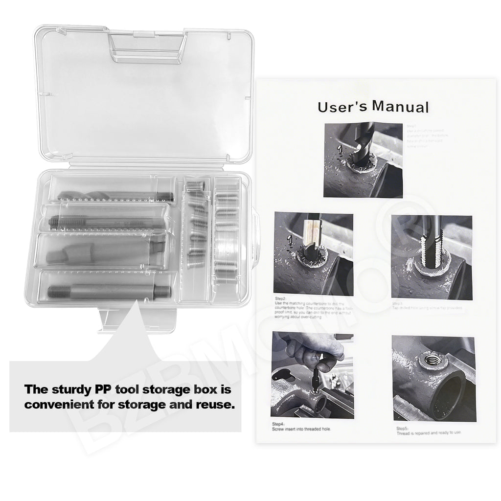 BZBMGMO M8x1.0 Thread Repair Kit, 12 Stainless Inserts(11.4/15.4mm), HSS Tools