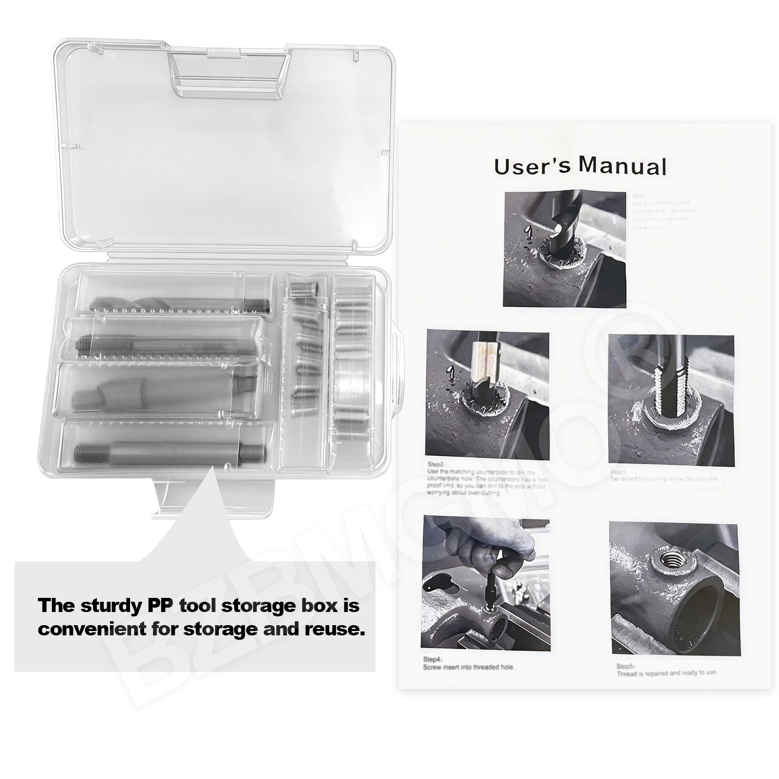 BZBMGMO M8x1.0 Thread Repair Kit, 12 Stainless Inserts(11.4/15.4mm), HSS Tools