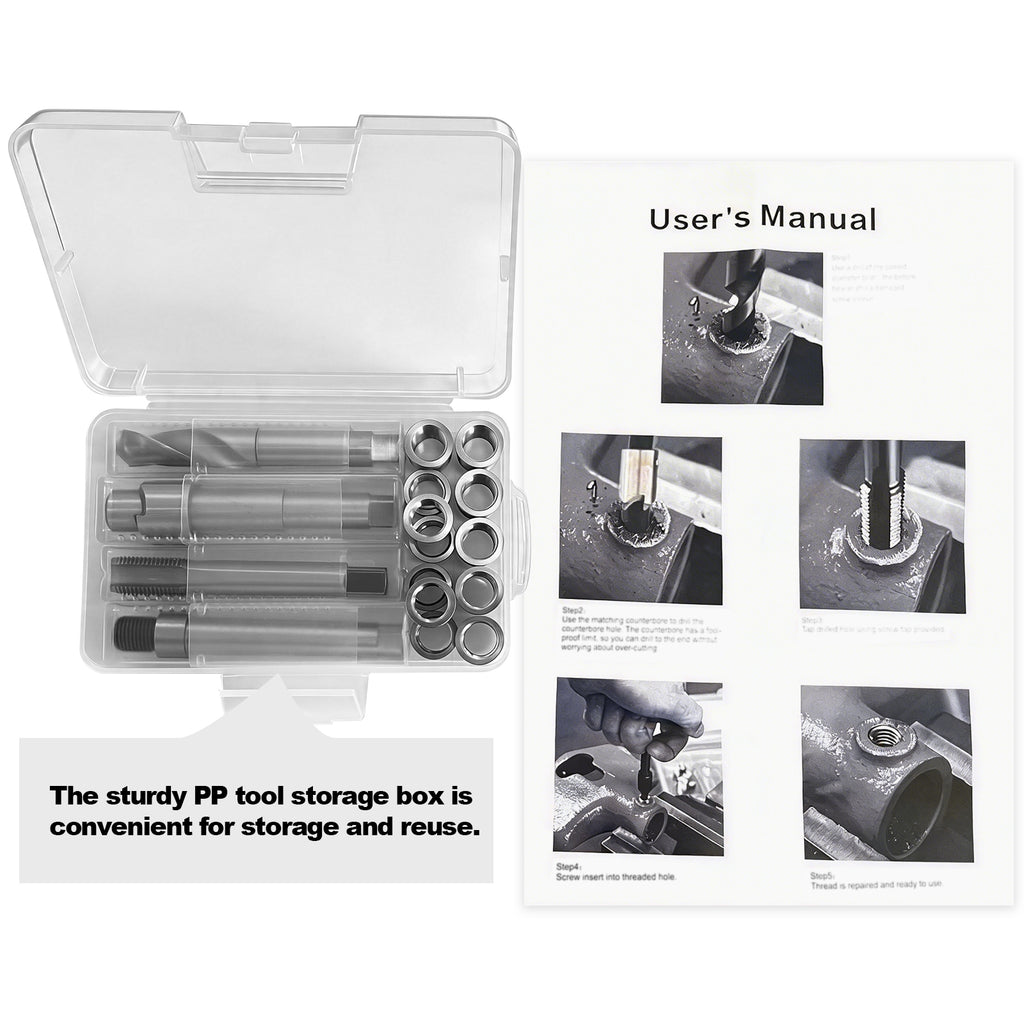 BZBMGMO M14x2.0 Thread Repair Kit, 12 Stainless Inserts(12.7/24.5mm), HSS Tools