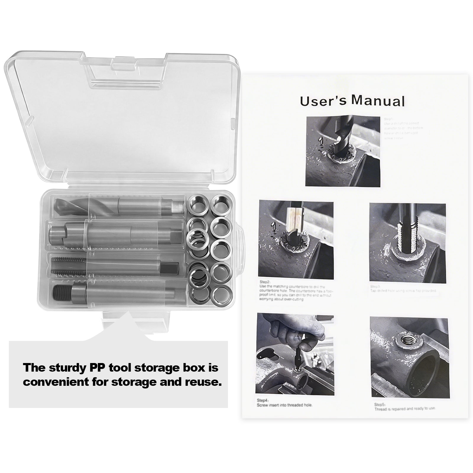 BZBMGMO M14x2.0 Thread Repair Kit, 12 Stainless Inserts(12.7/24.5mm), HSS Tools