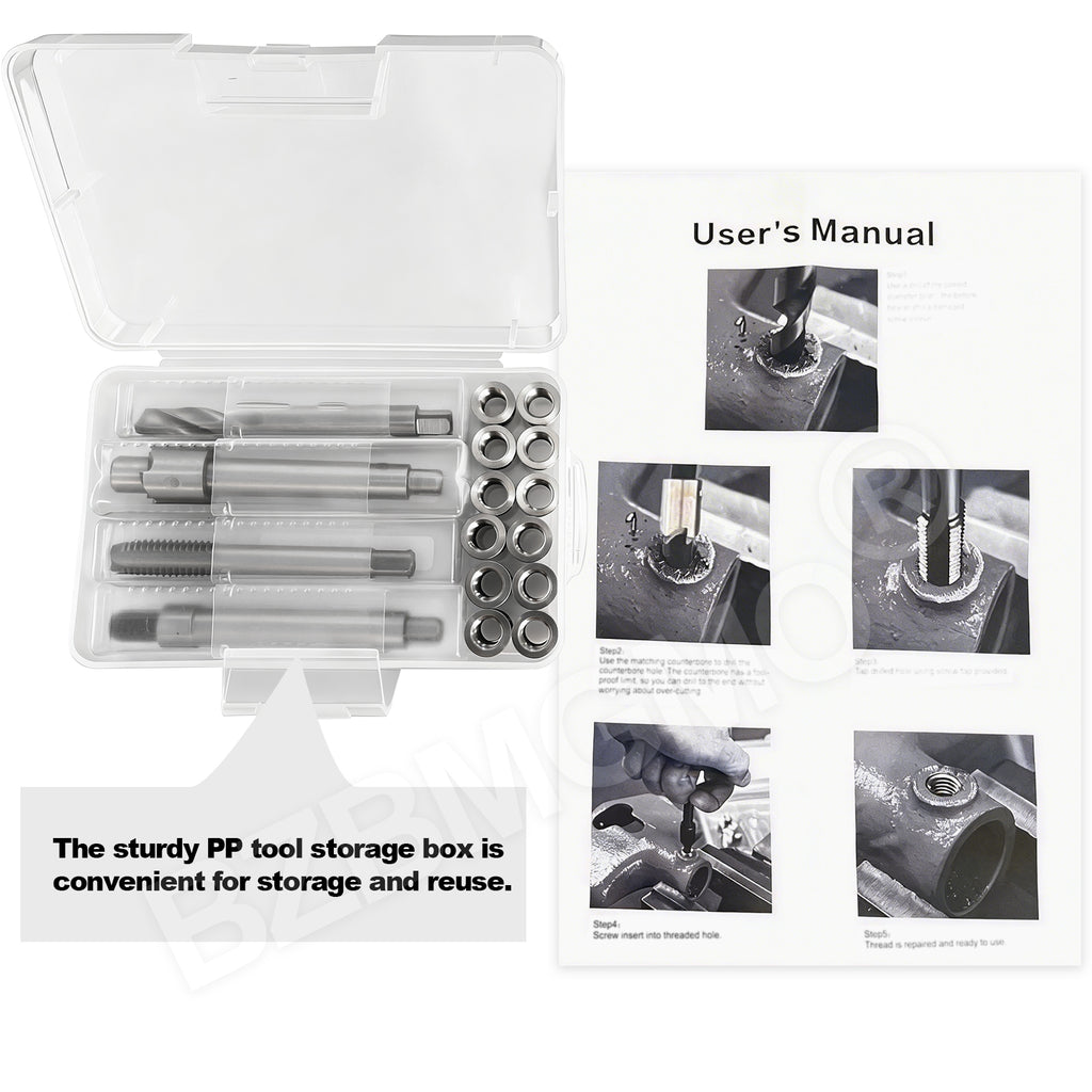 BZBMGMO M9x1.25 Thread Repair Kit, 12 Stainless Inserts(12.5mm), HSS Tools