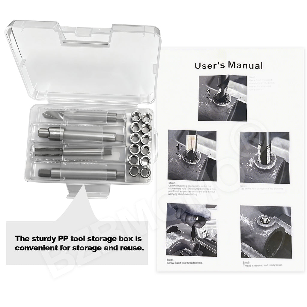 BZBMGMO M10x1.25 Metric Thread Repair Kit, 12 SS Inserts(16.2MM), HSS Tools