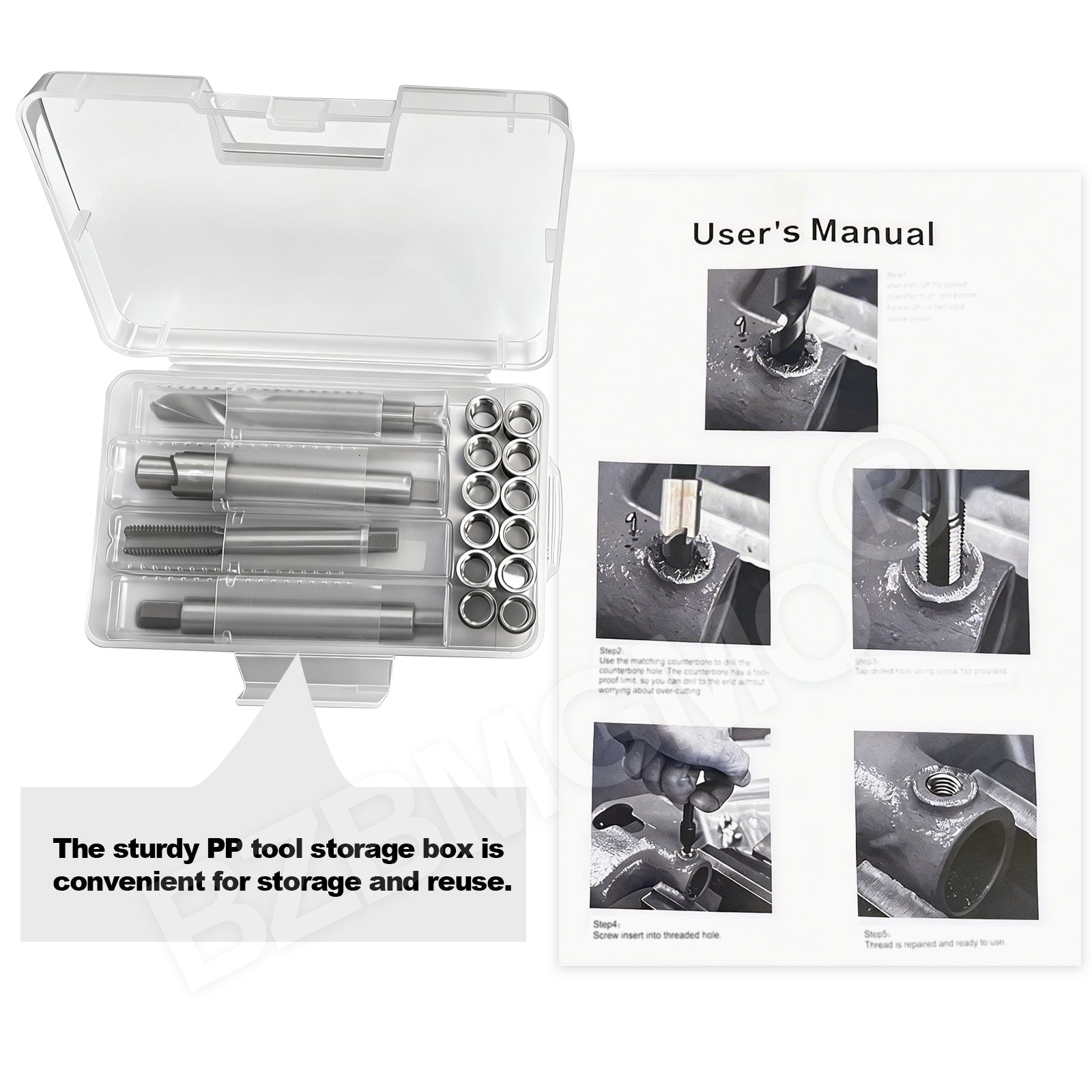 BZBMGMO M10x1.25 Metric Thread Repair Kit, 12 SS Inserts(16.2MM), HSS Tools
