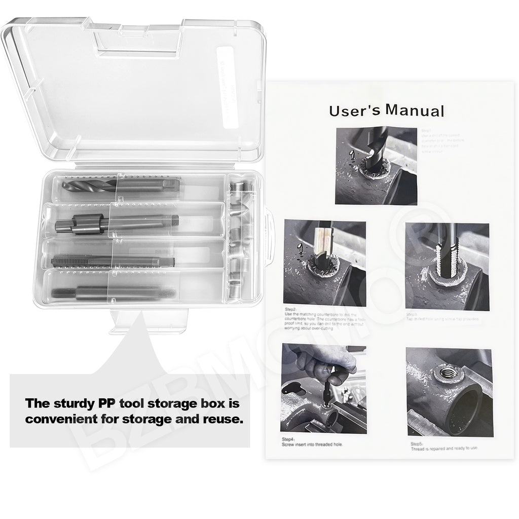 BZBMGMO M7x1.0 Thread Repair Kit, 12 Stainless Inserts(9.4mm), HSS Tools