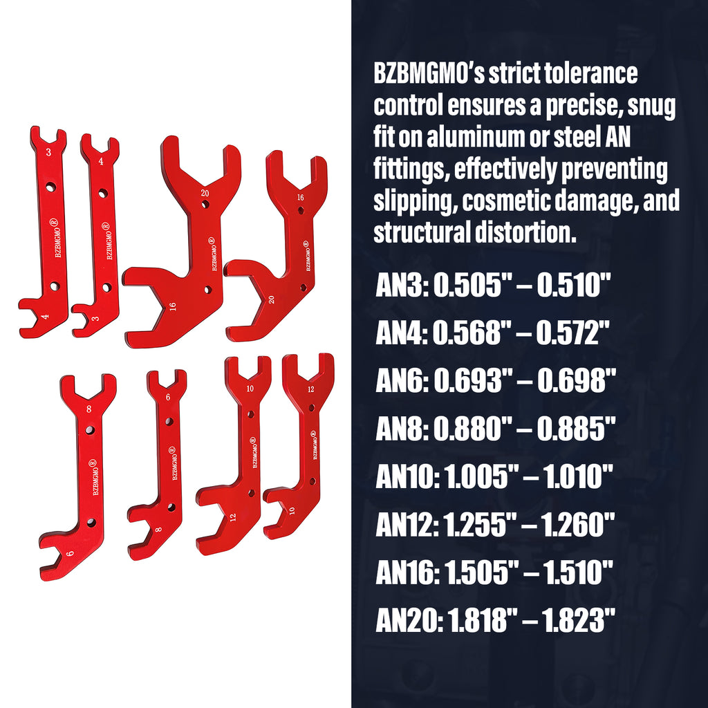 BZBMGMO AN  Aluminum AN Fitting Wrench Set (8-Piece Set, Red)