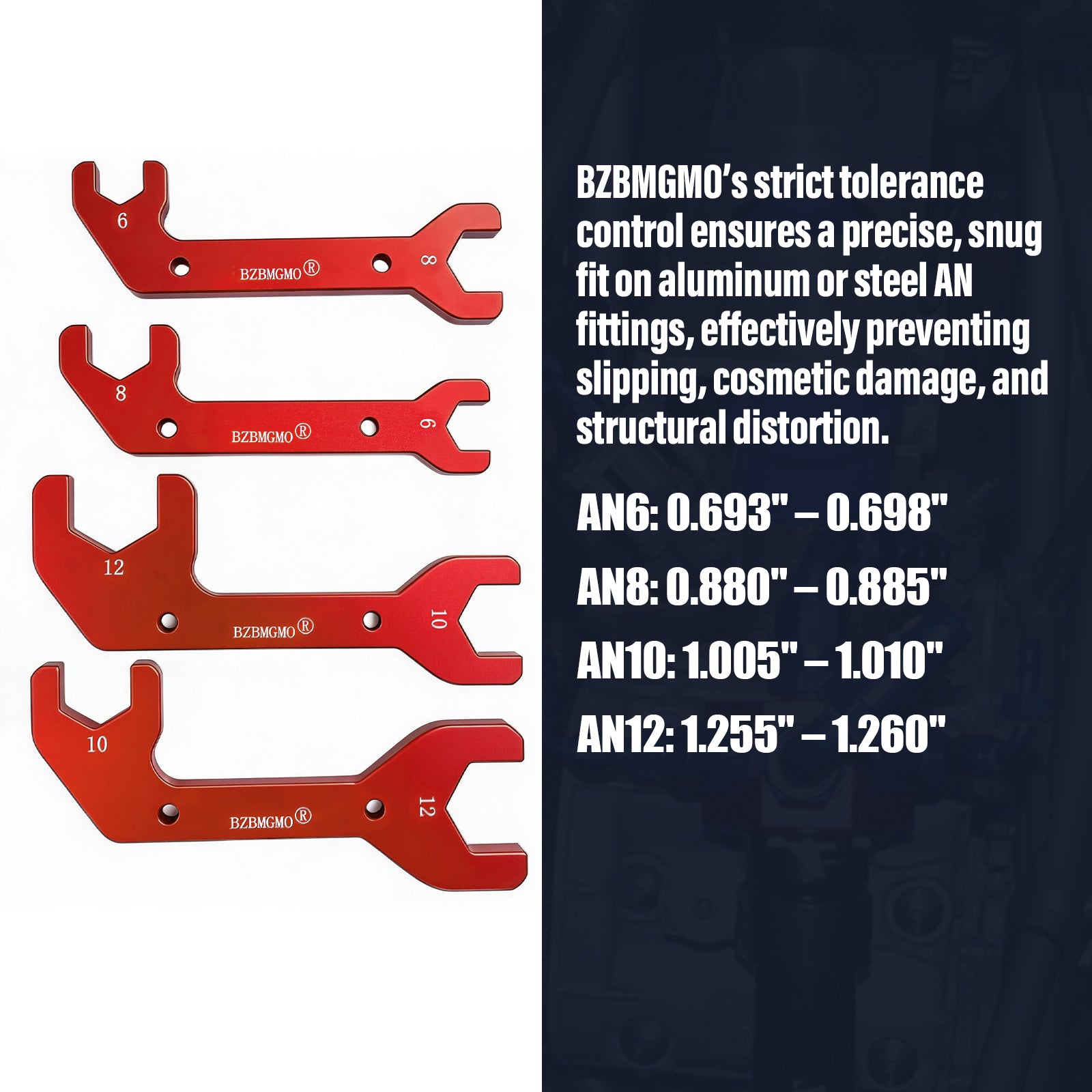 BZBMGMO AN  Aluminum AN Fitting Wrench Set (4-Piece Set, Red)